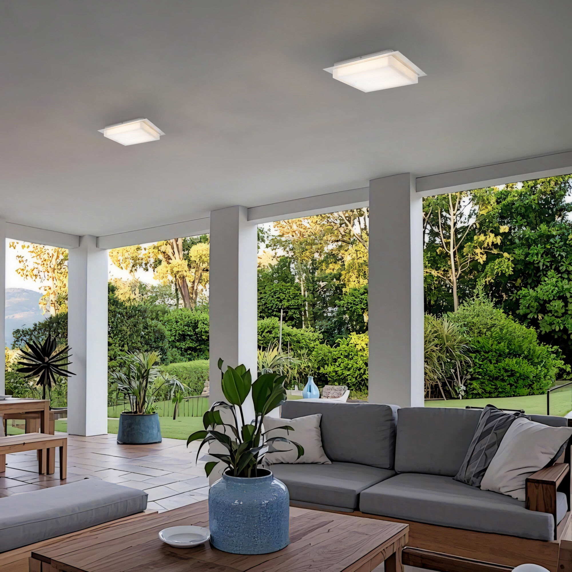 Foursquare LED 14 inch Brushed Stainless Steel Outdoor Flush Mount